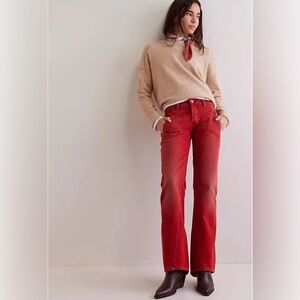 Free People We The Free Carnivale Low-Rise Boot Cut Flare Jeans Hot Tamale Red